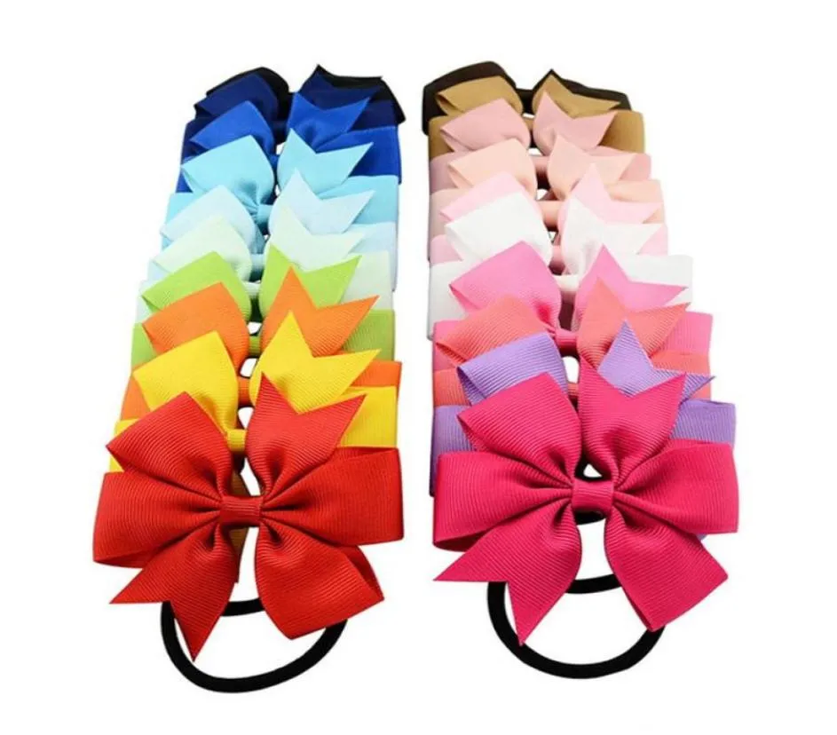 20 Kleuren 8 cm Effen Cheerleading Lint Strikken Grosgrain Cheer Bows Tie Met Elastische Band Meisjes Rubber Haarband FJ4431089515