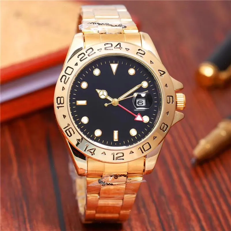 Lyxiga armbandsur herrar automatisk klockkalender klassi 40mm rostfritt stål guldarmband glas lysande kvalitet män klockor grossist
