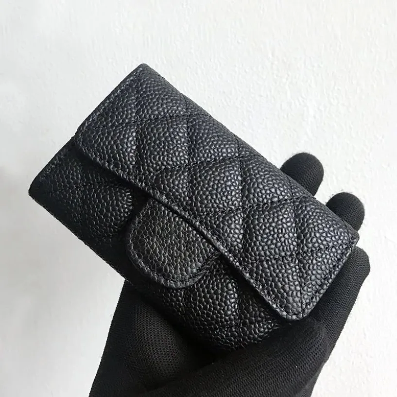 Women Coin Purse äkta läderplånbok Luxur Designer Quality Flip Short Caviar Card Holder Sheepskin Grid Mönster Nyckelfodral med 285E