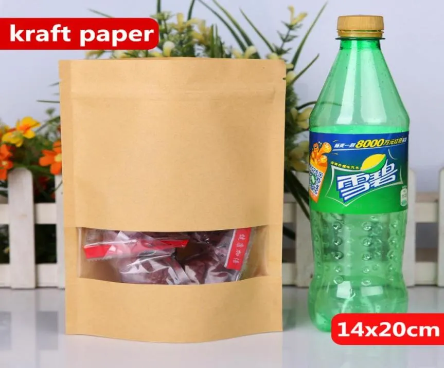 14x20cm Stand Kraft Paper Aluminium Foil Laminering Återanvändbara matförpackningar Bakning Bakning Snacks Candy Tea Heat tätning Zip Lock Pack7741358