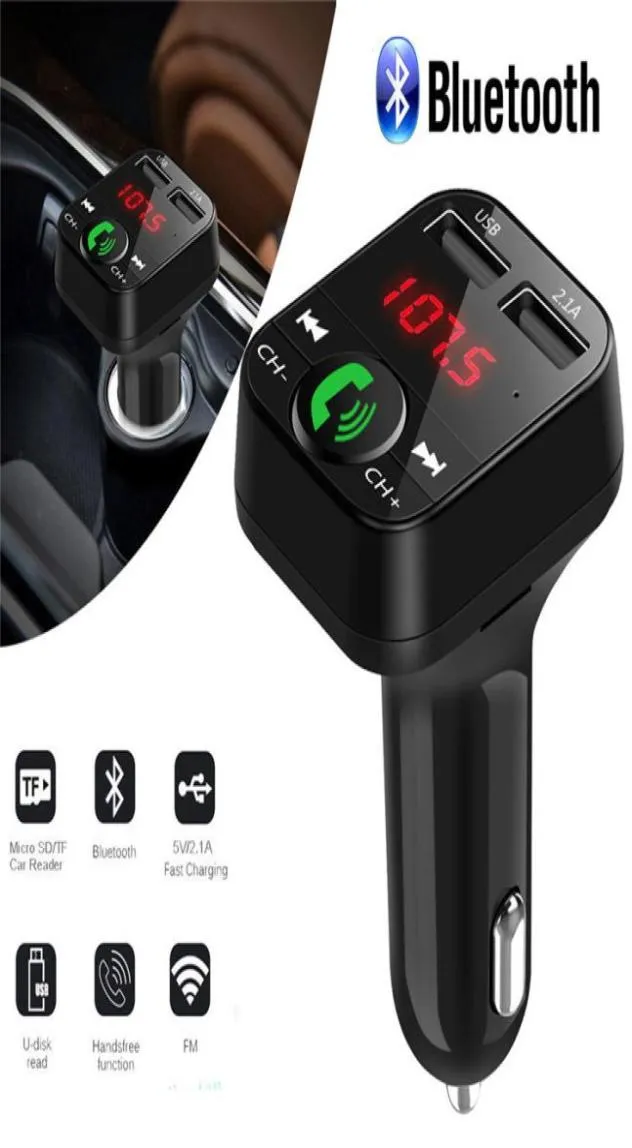 CARB2 Bluetooth Car Kit Lecteur MP3 avec mains Adaptateur transmetteur FM sans fil 5V 21A USB Chargeur de voiture B2 Support Micro SD Card2355087