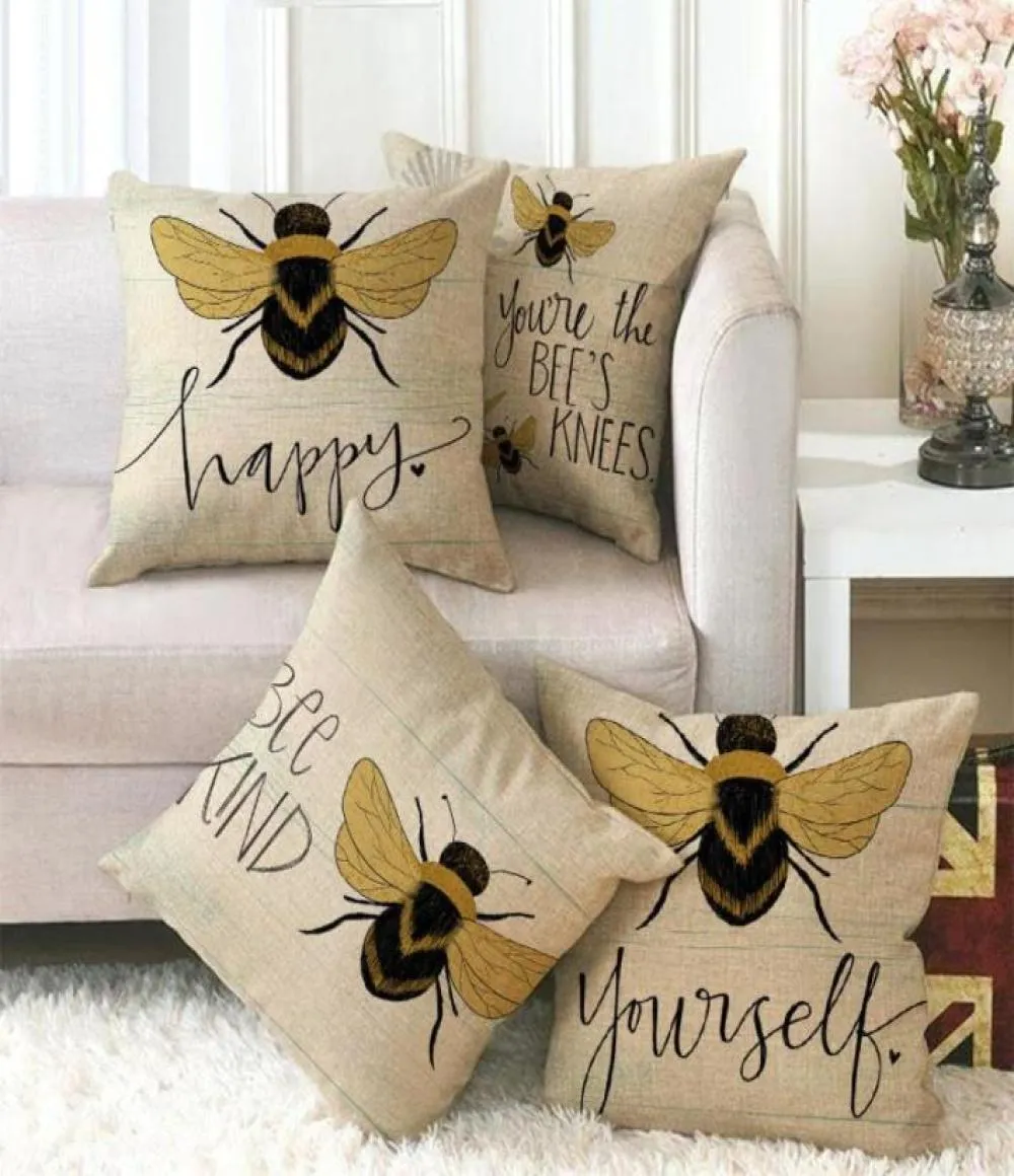 Housse de coussin imprimée sur un côté, housse de coussin pour la maison, le canapé, le siège, décoration Vintage mignonne, 45x45cm, insecte abeille 92523797079465