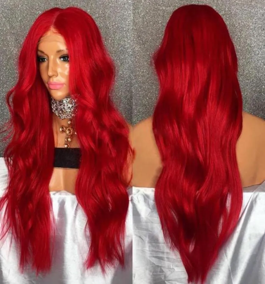 Syntetyczna koronkowa peruka z przodu luźna fala naturalna linia włosów czerwona kobiety039s koronkowe przednie peruki naturalne syntetyczne włosy 67666272172165
