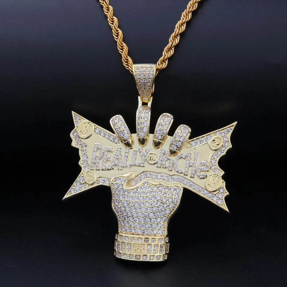 2019 neue 14K Gold CZ Zirkonia US-Dollar Geld in der Hand Herren Halskette wirklich reiche Designer Luxus Hiphop Schmuck Geschenke für Guy274V