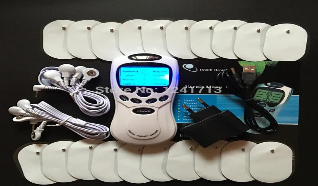 Ganzer englischer Schlüssel dualer Eingang Elektrischer Stimulator Ganzkörper Relax Muskel Massagerpulse TENS Akupunktur Therapie20 Pads Ly1912038429727