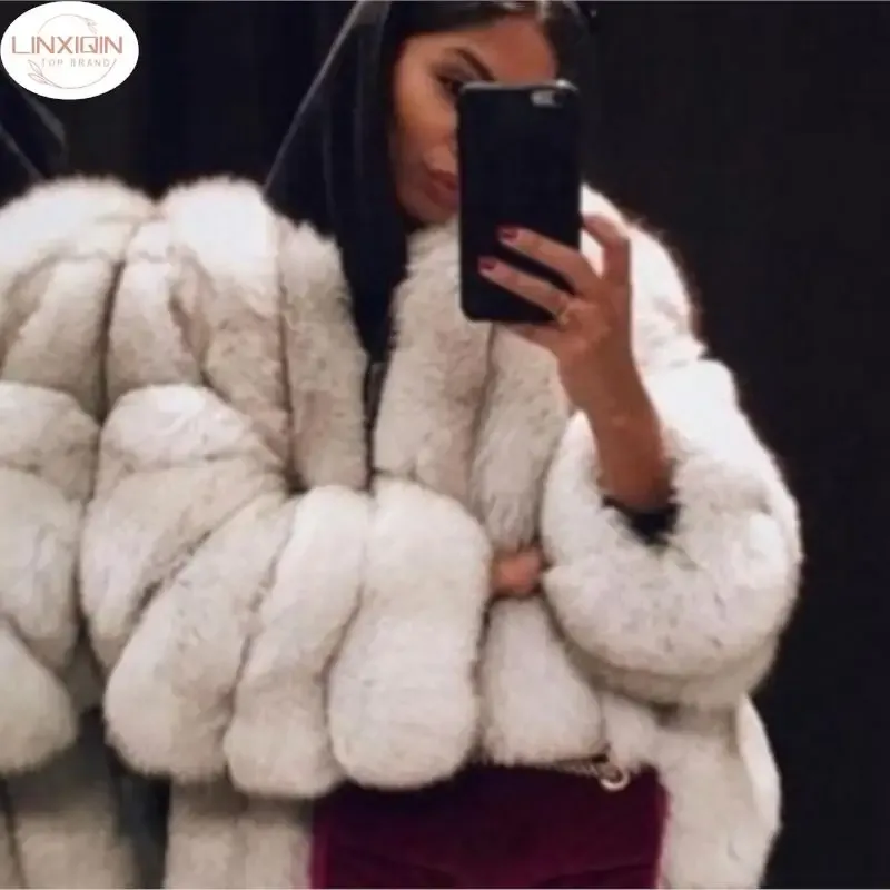 Fur linxiqin s5xl płaszcze kobiety 2024 Zimowa moda moda sztuczna futra Elegancka gruba ciepła odzież wierzchnia fałszywa kurtka futra chaquetas mujer