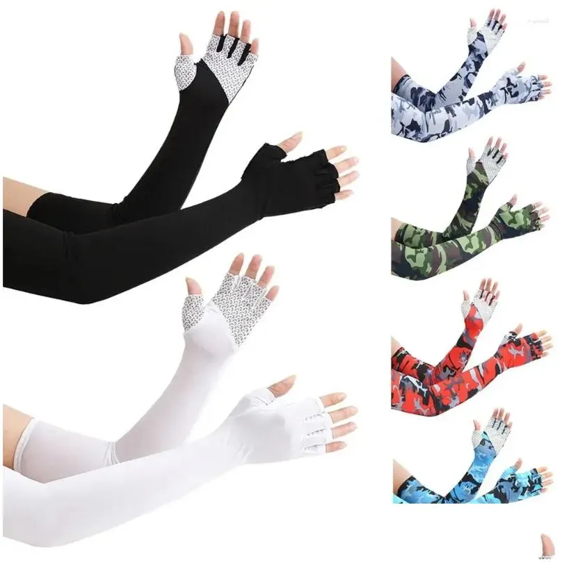 cycling gloves 1 pair cooling arm sleeves cover camo half finger women men sports running uv protection outdoor fishing