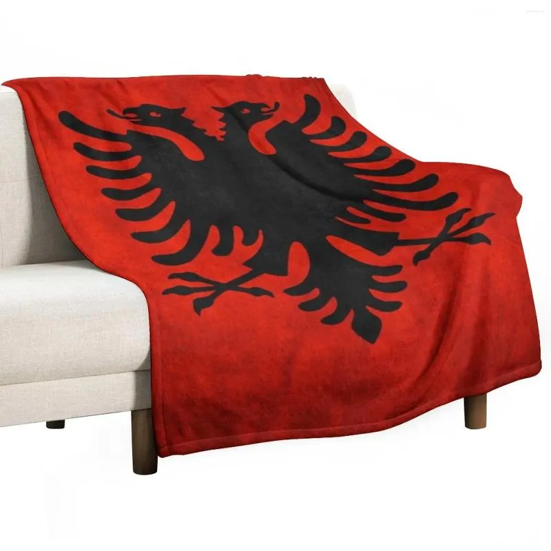 Filtar Albanien | Albansk flagga med National of Throw filt quilt säng täcker päls för soffan
