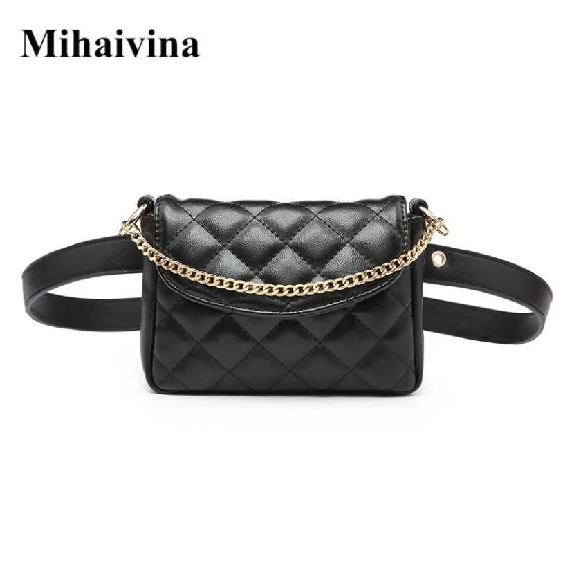 Sacs de taille Mihaivina Femmes Sac Mode Femme Ceinture Chaîne Argent Fanny Pack PU Cuir High Pants260Z