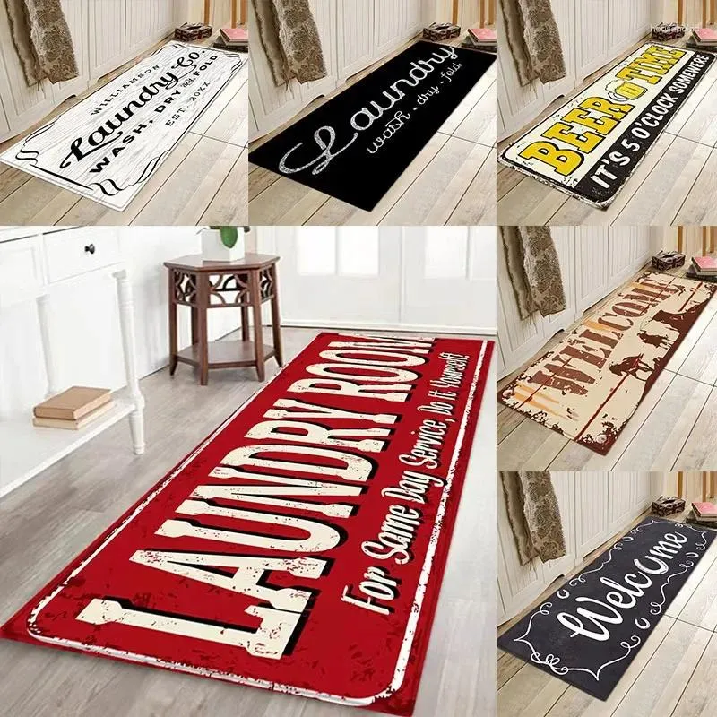 Tapis 3D Lettre Imprimé Buanderie Porte Tapis Chambre Couloir Porte Cuisine Tapis Longue Bande Durable Tapis Tapis Décoration de La Maison