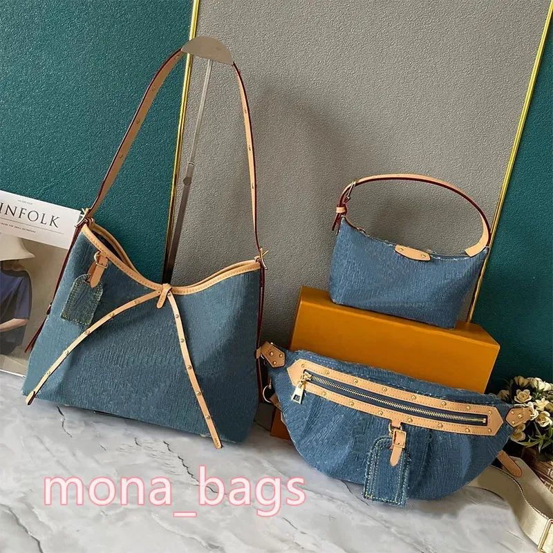 Denim vintage bolsa cintura saco designer bolsa de ombro mulheres sacolas lona bolsa velha flor underarm saco impressão bolsa mochila ouro hardware bolsa