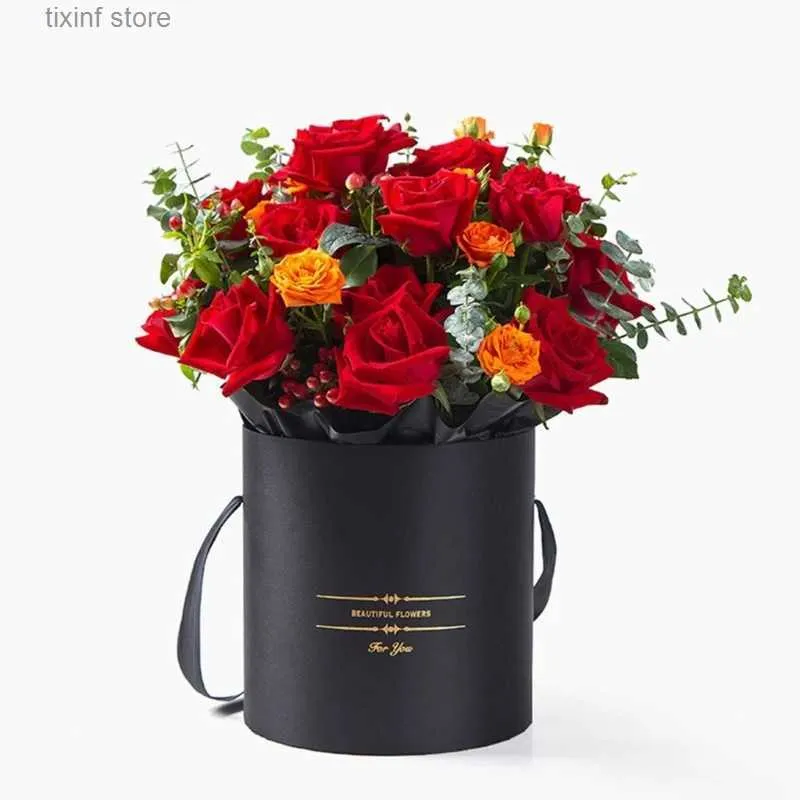 Envoltório de presente 2 pcs caixas de flores redondas mulheres flor embalagem saco de papel com tampa para florista bouquet flor embalagem caixa de armazenamento de presente caixas T240309