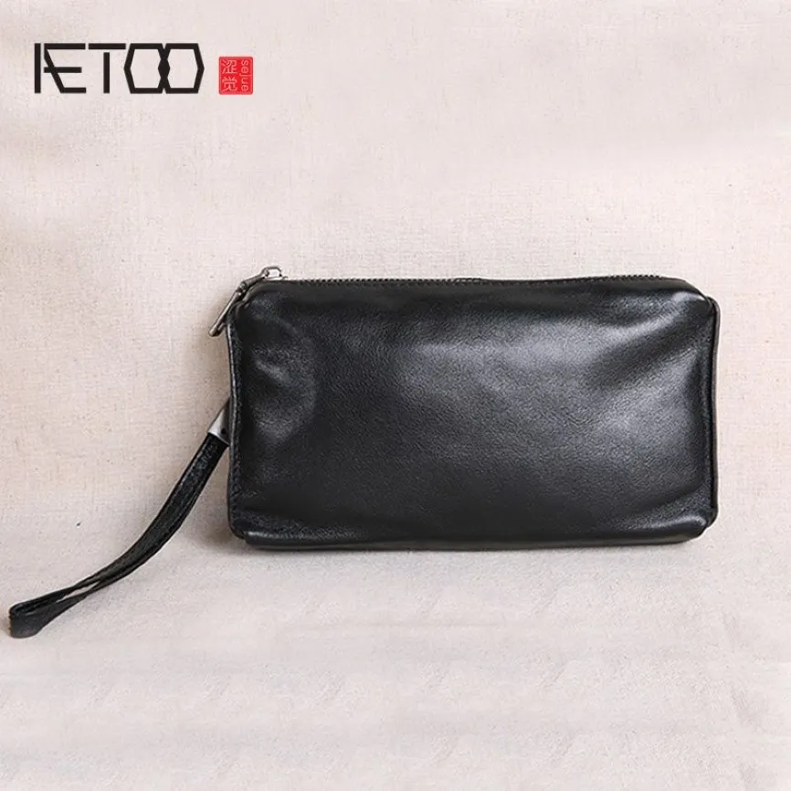 Hbp aetoo bolsa de mão masculina de couro, grande capacidade, retrô, casual, camada superior, carteira longa, couro macio, telefone ca333u