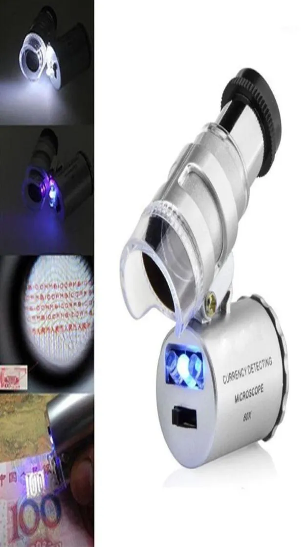60x Mini Microscope Jeweller Loupe Lens Illumined Glass 3 LED z UV Light2013256364