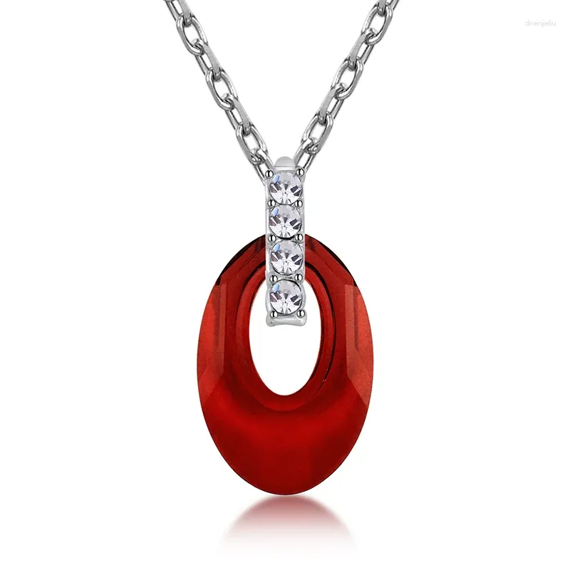 Colares de pingente NL-00153 Colar de cristal oval vermelho para mulheres luxo não desbotado banhado a prata joias de verão presente de dia dos namorados namorada