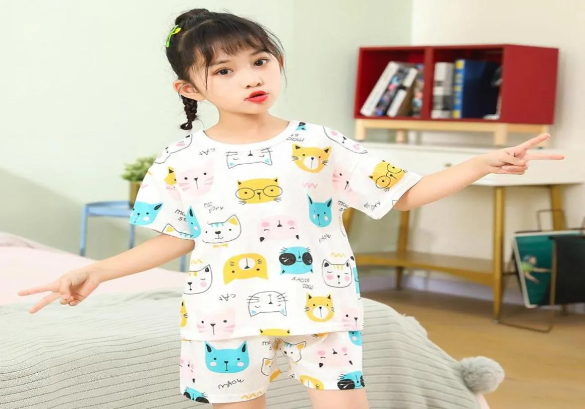 Barnkatter pyjamas passar hemkläder baby flickor bomull tecknad tonåringar tjej kläder outfit kläder set9257445