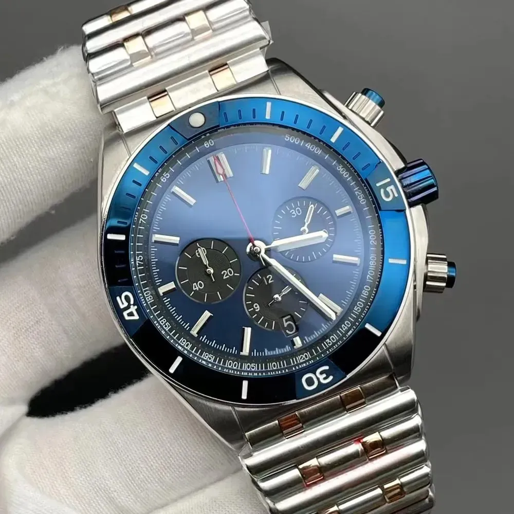 High Fashion U1 Erstklassige AAA Bretiling 44MM Super Chronomat blaues Zifferblatt Uhr Quarz Chronograpg Datum Herrenuhr Edelstahlarmband Herrenarmbanduhr