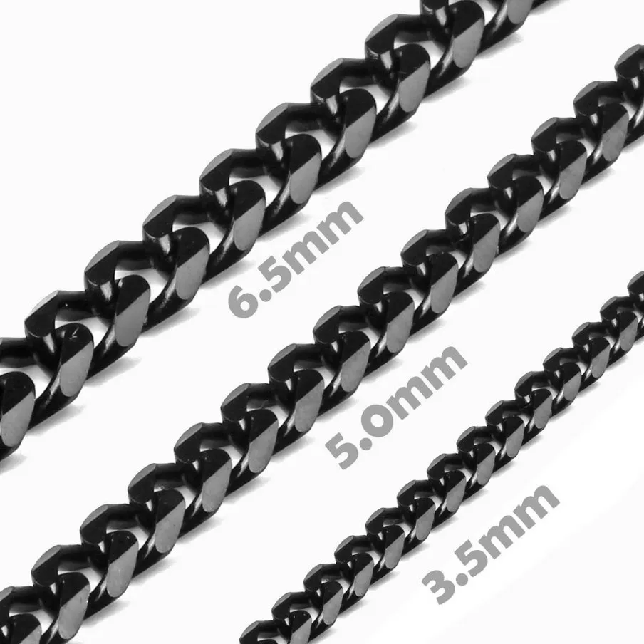 3 5mm 5mm 6 5mm Width Unisex 316L Stainless Steel Chain Necklace Diamond-Cut Curb Cuban Chains Link Lobster Clasp Black for Men Wo254j