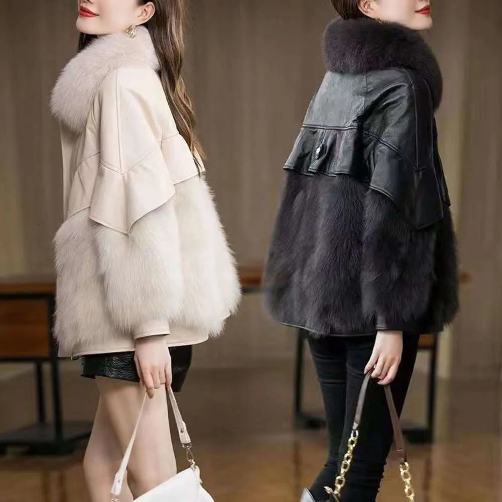 Couro para mulher 2023 inverno nova versão coreana pu imitação de pele de raposa high-end comprimento médio casaco haining 895966