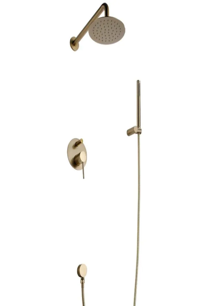 Ouro escovado latão conjunto de chuveiro do banheiro Rianfall cabeça chuveiro torneira fixado na parede set5987465