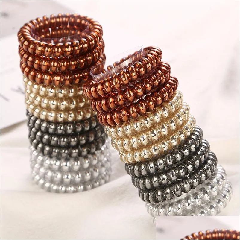 Hair Accessories 4Pcs/Lot 5.5Cm New High Level Telephone Cord Women Elastic Hair Holders Rubber Bands Girls Tie Gum Ponytail Accessori Dh9Om