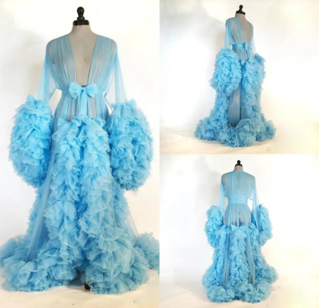2021 Sexy Night Robe Long Sleeve Tiered Ruffles Party Sleepwear Custom Liegowns Rets Bridal2548885