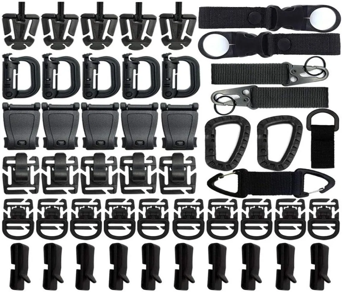 48 pz Tattico Gear Clip Strap Molle Web Dominators Kit di attacchi per tessitura per zaino Gilet Cintura per idratazione esterna Tubo4524649