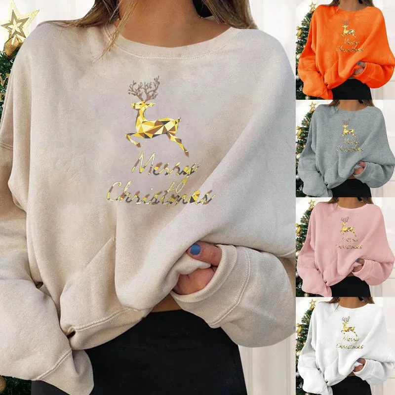Women's Hoodies Christmas Holiday Pullovers Fun Graphic Print Crew Neck Long Sleeve Sweatshirts Cute Shirt Junior Teen Girls