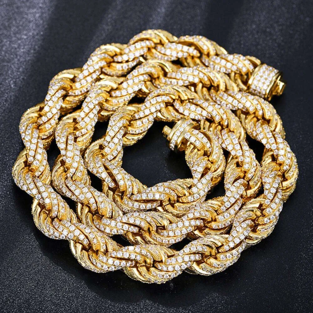 12mm Moissanite Diamond Twist Rope Chain 925 Sterling Silver Hiphop Iced Out Bling Rappers