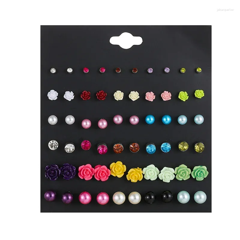 Stud Earrings 30 Pairs Women Acrylic Crystal Small Flower Sets Girl Child Earring Jewelry