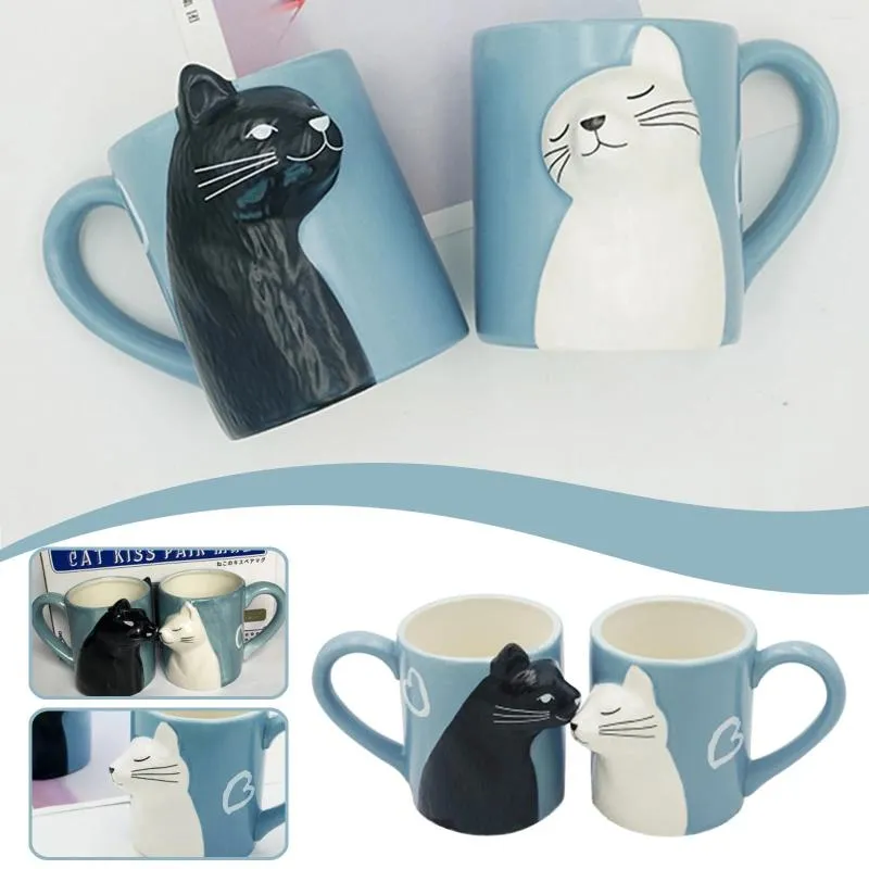 Mugs Anniversary Wedding. Mug Gift Couple For Birthday Cat Coffee Set Matching Glass&Bottle Vintage No Handle