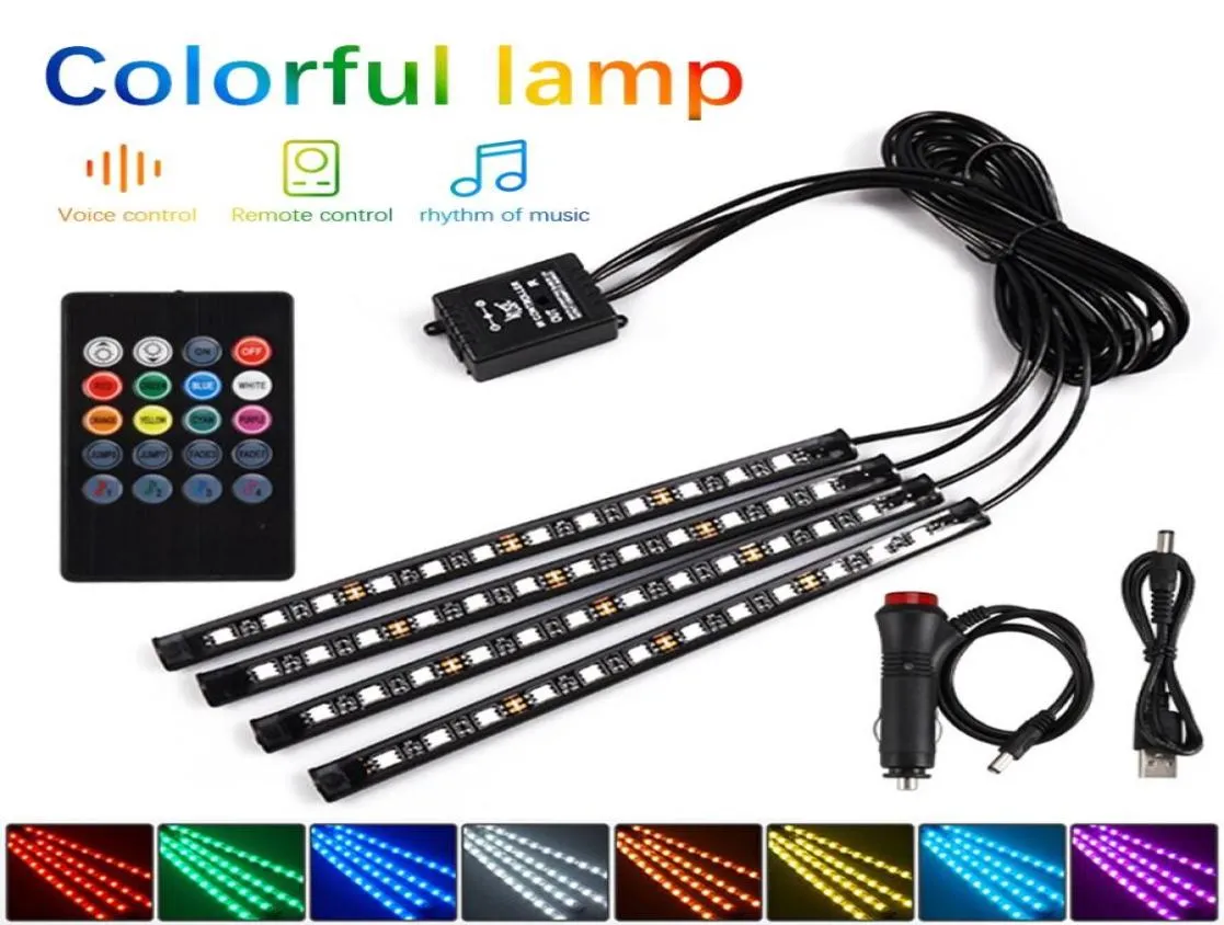 48LED voiture USB LED RGB atmosphère bande lumineuse commande vocale à distance style intérieur décoratif RGB LED dynamique bande lumineuse ambiante4305383