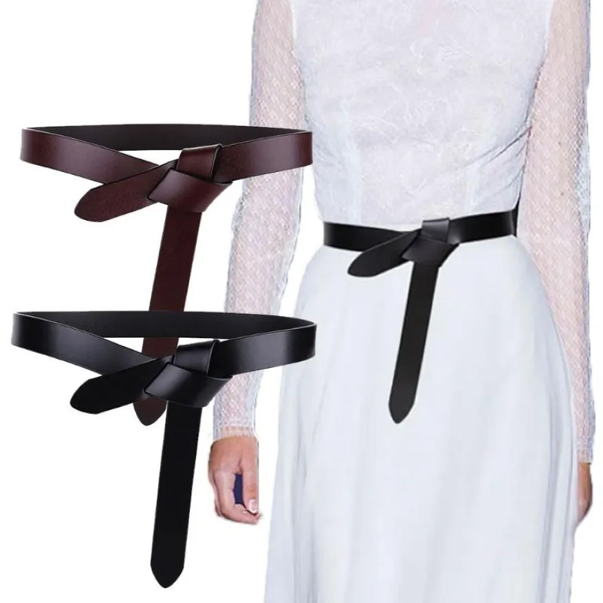 Ceintures Est Design noeud pour femmes souple en cuir Pu noué sangle ceinture longue véritable robe accessoires dame à la mode ceintures232v