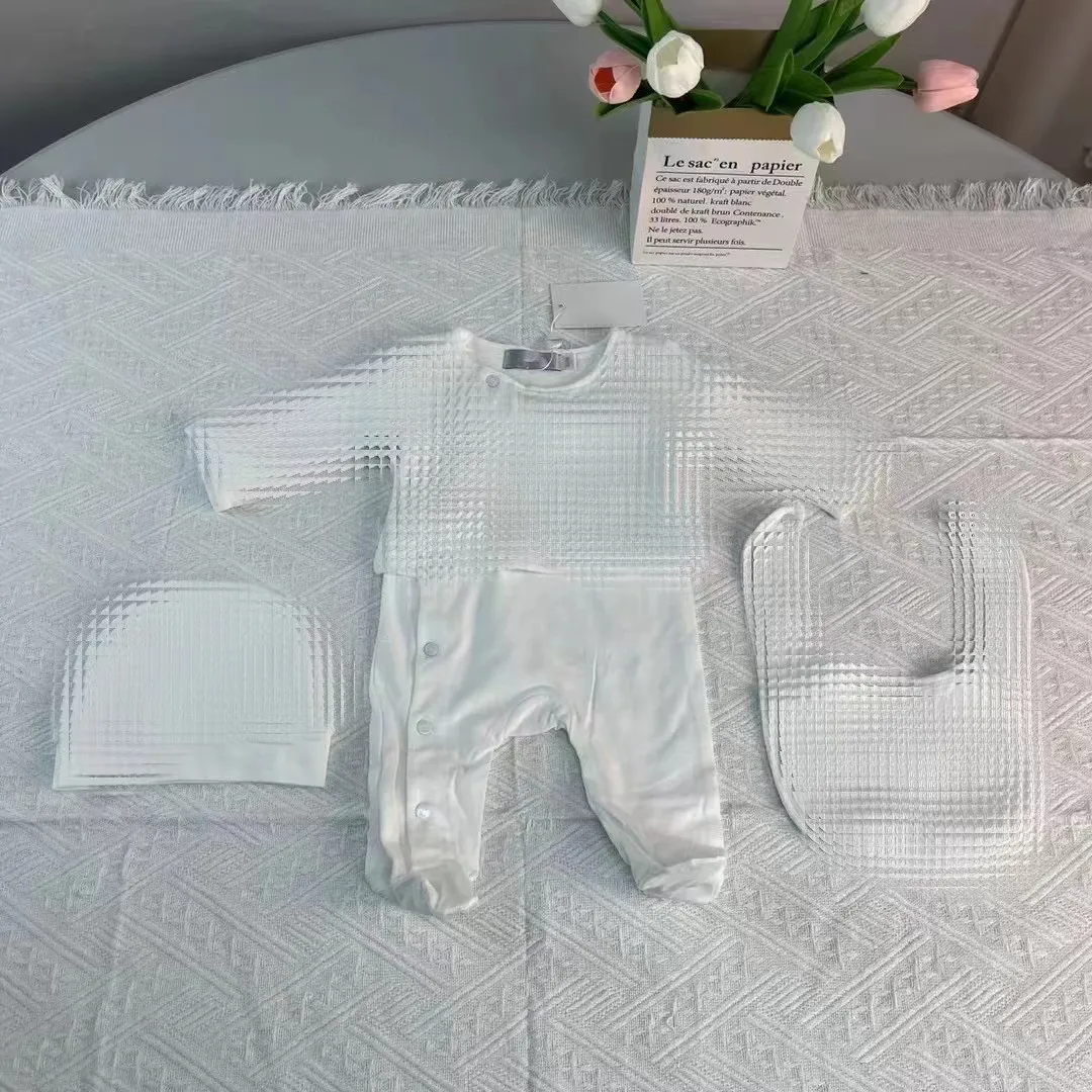 Toddler Infant Romper Baby Clothing Sets Boys Girls Full Sleeve Cotton Soft Jumpsuits Rompers Hat Bib 3pcs/set Suit D001