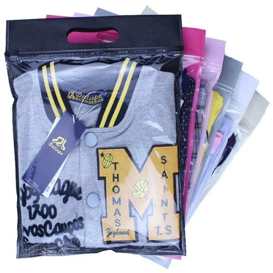 50 pcs Zipper top clothes bag slider zip lock plastic bag with non woven handle Custom logo printing Non Woven Foldable Shopping B184G 268v