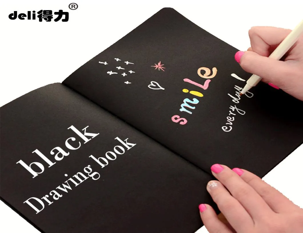 Deli A4 A5 Black Sketch Black Paper Stationery Notepad Sketch Book for Paint Drawing Diary Journal Creative Notebook Gift1001165