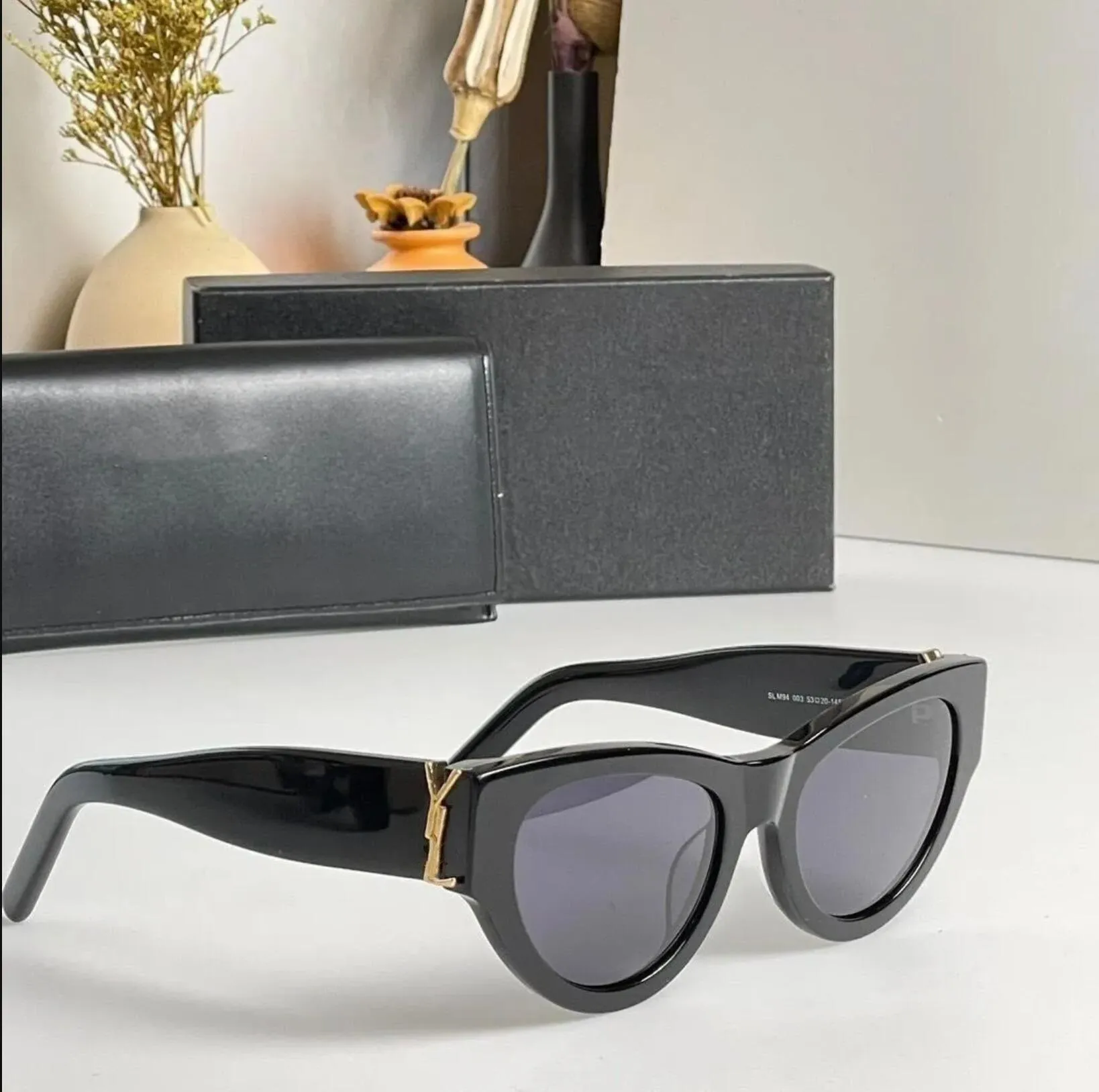 Роскошные солнцезащитные очки с логотипом Y slM6090 в одном стиле для женщин и мужчин. Дизайнерские уличные пляжные очки. Классические очки-бабочки в узкой оправе «кошачий глаз» с оригинальной коробкой для подарка.