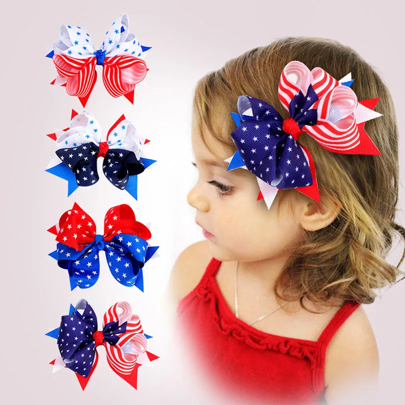 American Flag Bow Hair Clips Swallowtail Hairpins 헤드웨어 7 월 4 일 미국 독립 기념일 어린이 페어링 아동 축제를위한 헤어 액세서리