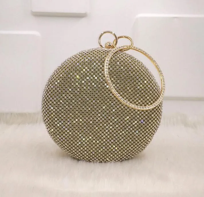 Handväskor Crystal Bag Simple Solid Clutch Women Bridal Wedding Plånbok Pärvpärl Evening Party Bag Circle Circle Round Goldsilverblack 3570720