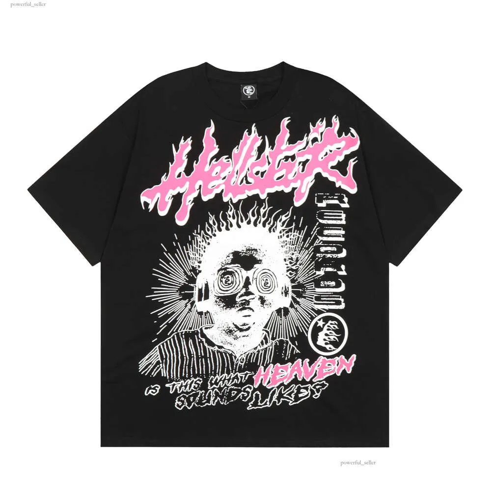 Maglietta Hellstar Maglietta firmata Maglietta grafica Abbigliamento Abbigliamento Pantaloni a vita bassa Tessuto lavato Street Graffiti Lettering Stampa lamina Vintage Nero Vestibilità ampia 4471