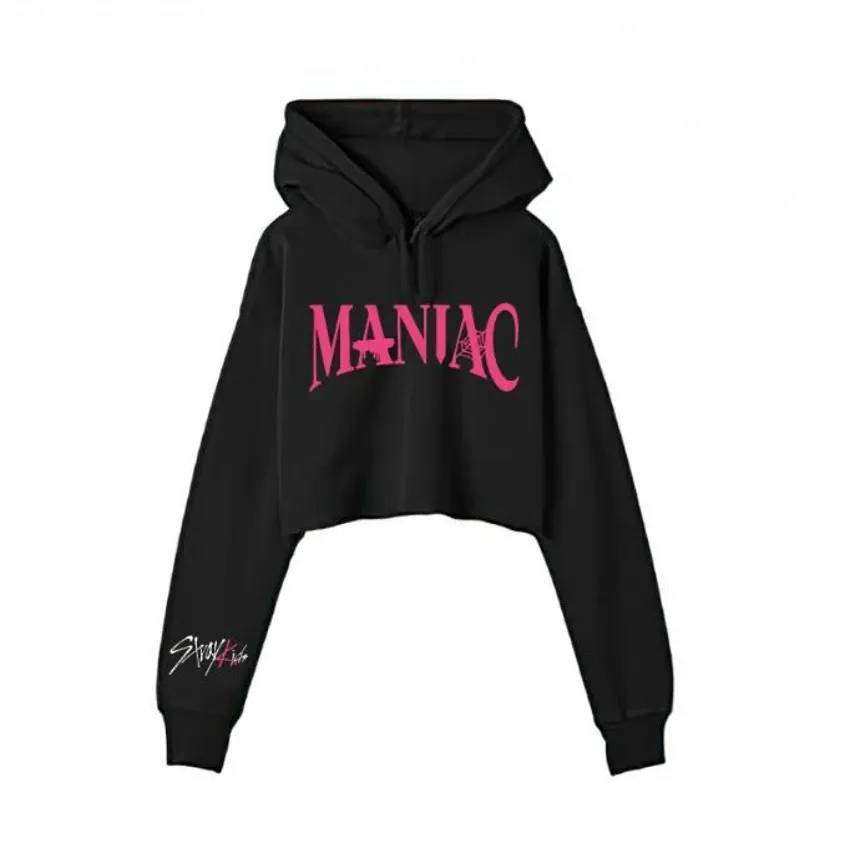 Sweatshirts Stray Kids Maniac WORLD TOUR Crop Top Hoodie Damen Langarm Kapuzen Harajuku Kurz Sweatshirt Lässige KPOP Kleidung