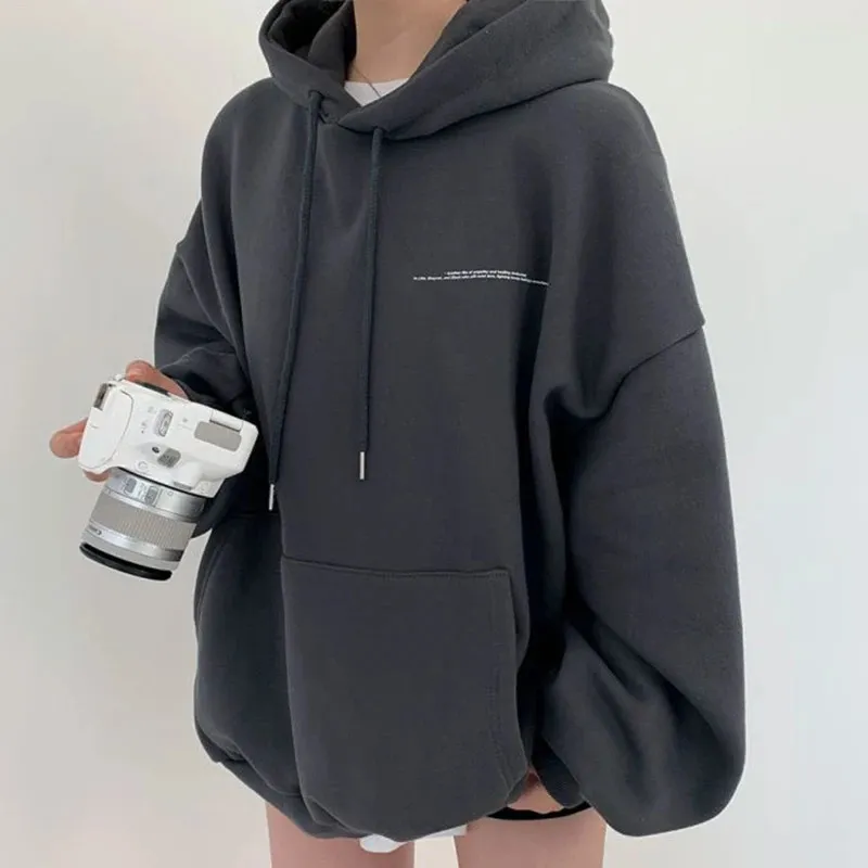 Retro Ins letra impresión suelta sudadera para mujer sudaderas japonés harajuku ulzzang hembra coreana linda ropa para mujeres 240309