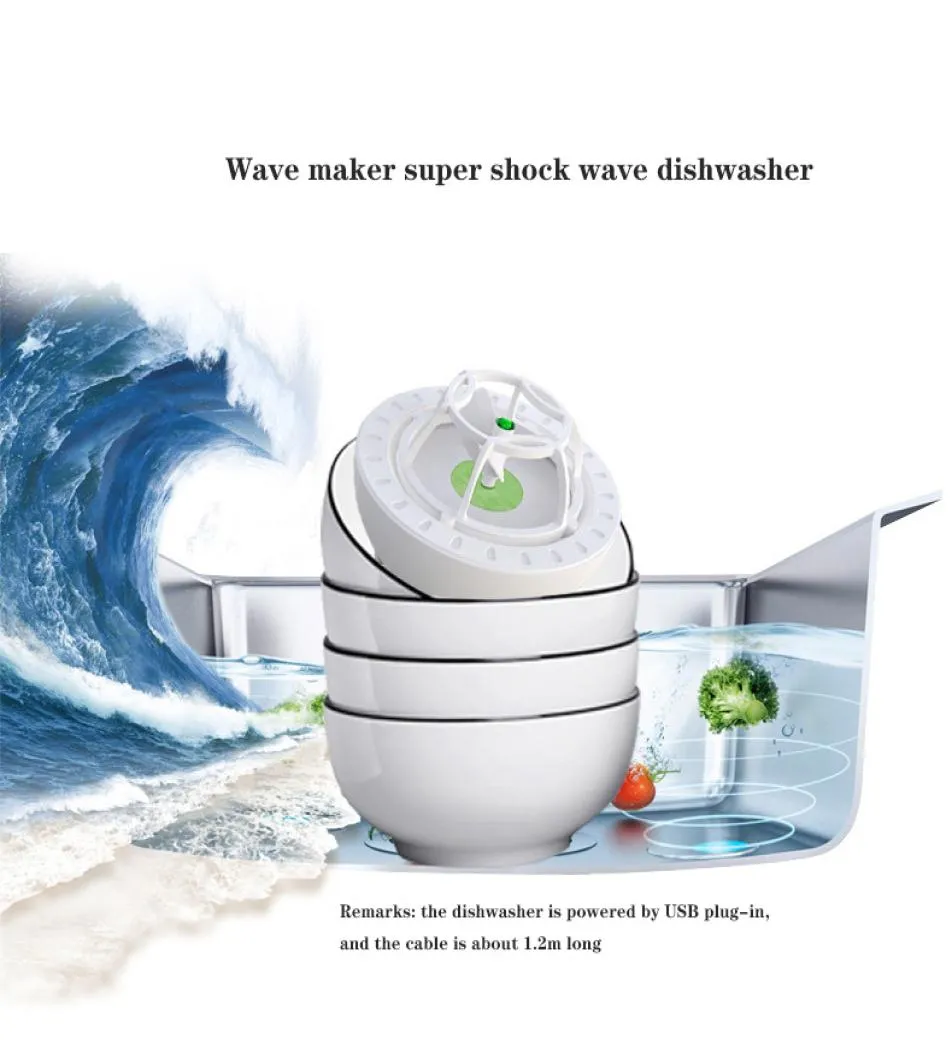 Mini Electric Wave Maker Super Shock Wave Dish Washer Portable Hushåll Frukt och grönsaksrengörare4707152