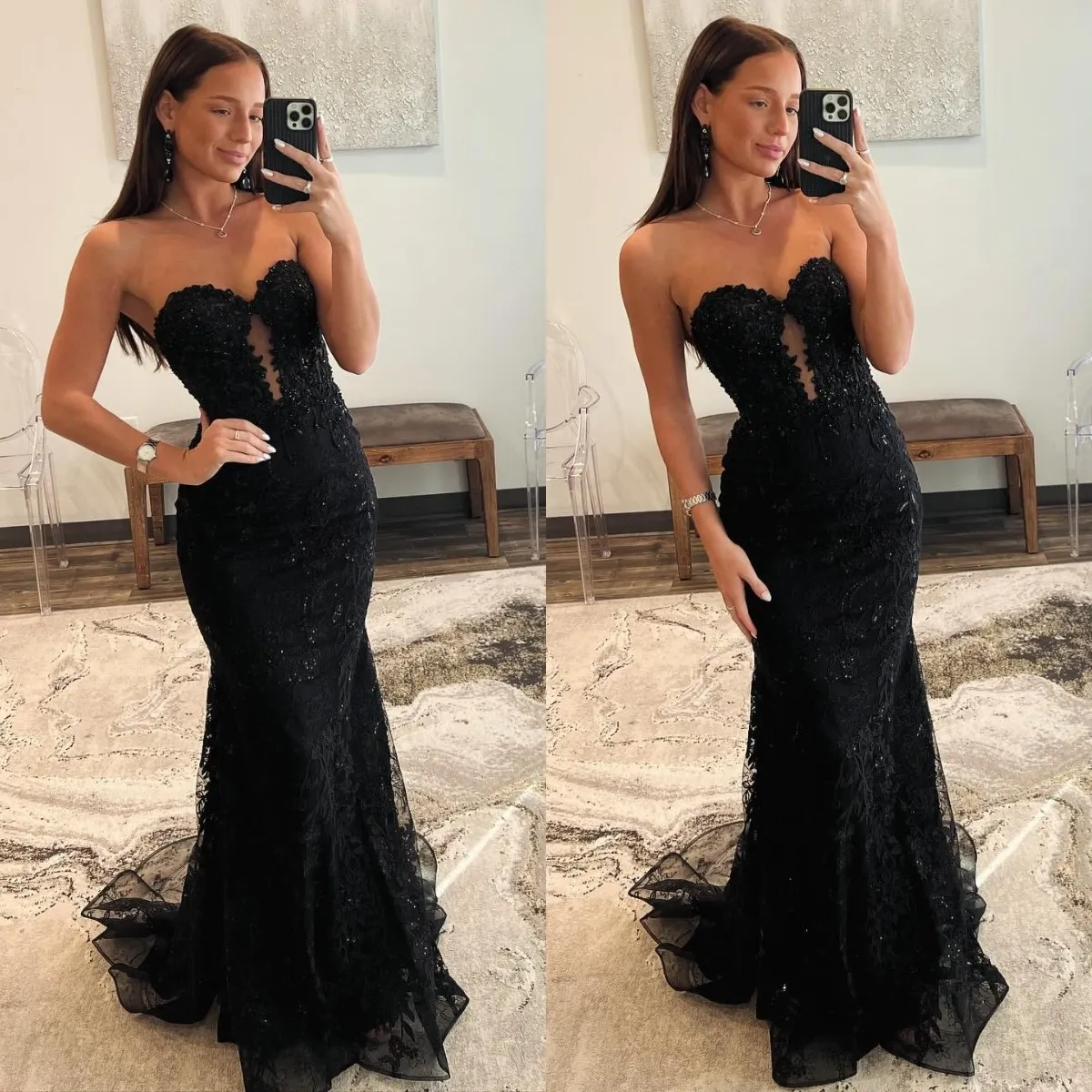 Sleeveless Black Sequin Mermaid Prom Dress for Formal Events