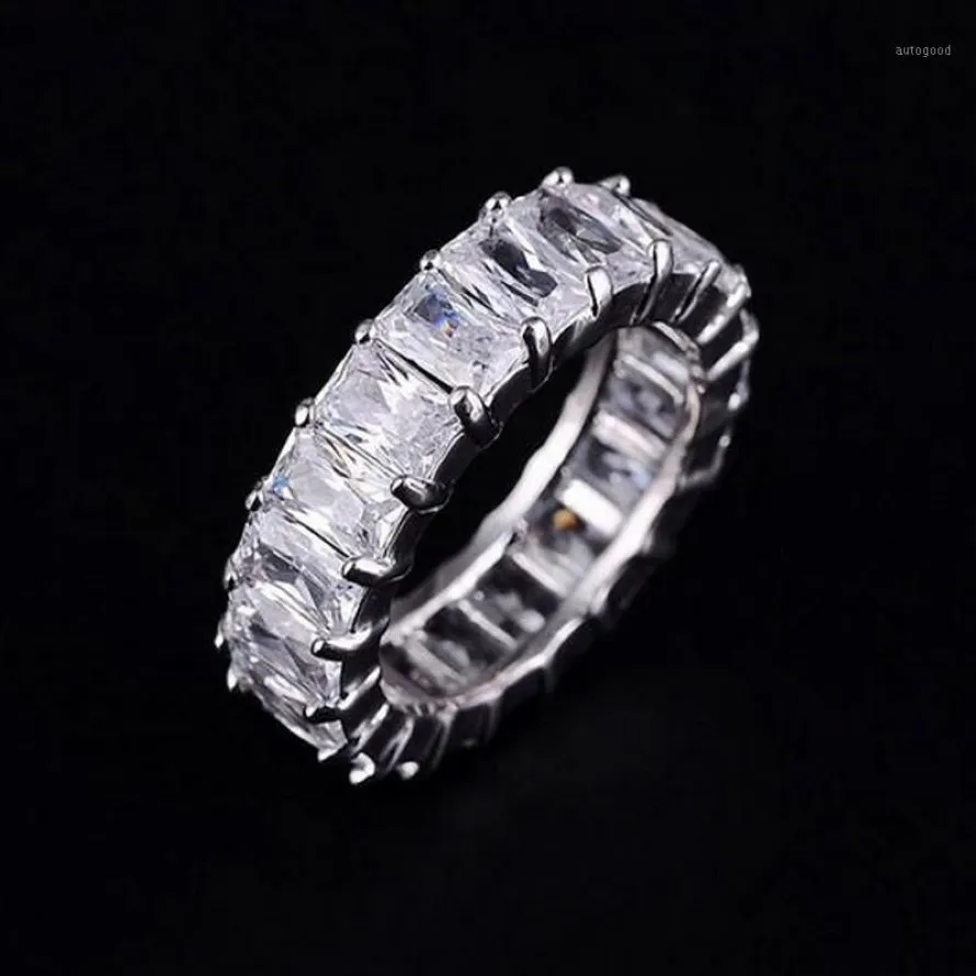 925 SILVER PAVE SETTING FULL SQUARE Simulated Diamond CZ ETERNITY BAND ENGAGEMENT WEDDING Stone Rings Size 5 6 7 8 9 10 11 121314K