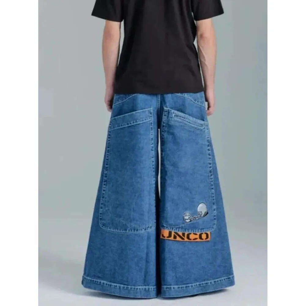 Jeans pour hommes JNCO Baggy Y2K Hommes Hip Hop Poches Bleu Vintage Denim Pantalon Haruku Gothique Pantalon Large Skateboard 744