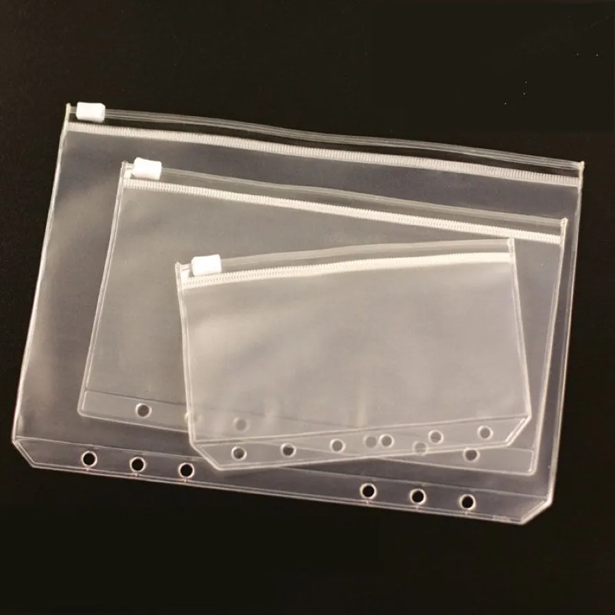 5pcs / lot A5 A6 A7 Porte-fichiers Standard Transparent PVC Pochette à feuilles mobiles avec organisateur de classement à glissière auto-style Produit Binder326w
