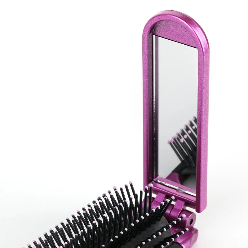 Professional Folding Hair Brush with Mirror Hairdressing Portable Pocket Comb Pocket Size Purse Travel Hair Combs for Women Men Hair Styling Tool