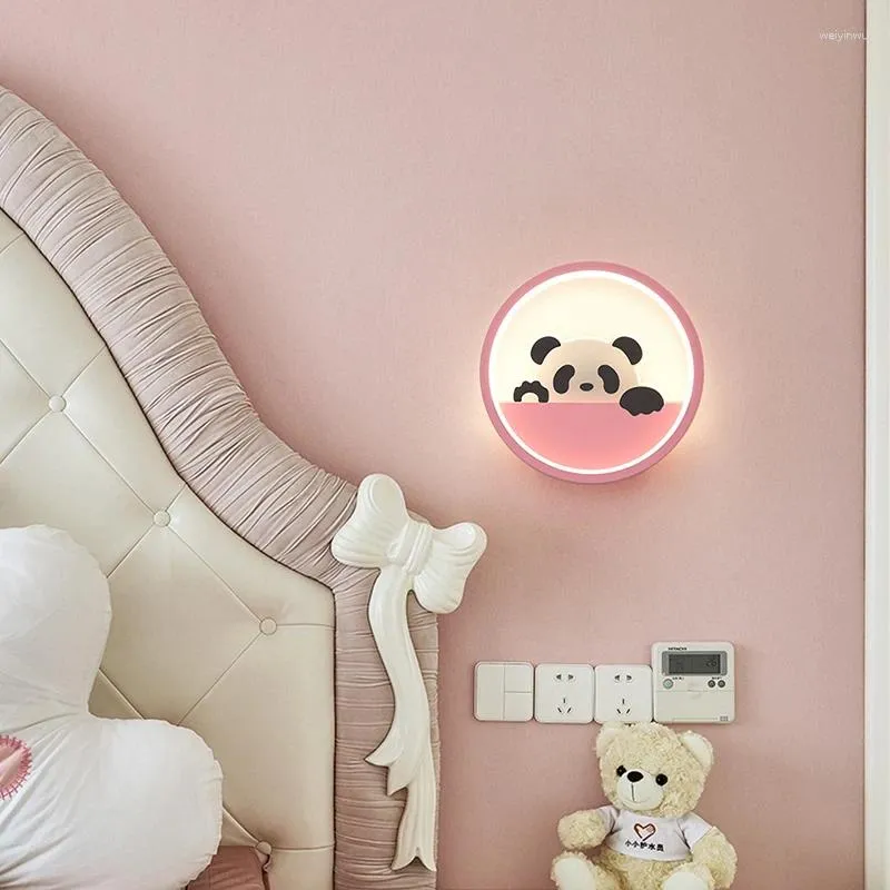 Lampes murales LED moderne Panda lumières chambre d'enfant chambre d'enfant couloir chevet foyer bleu rose lampe décor à la maison luminaire éclairage intérieur