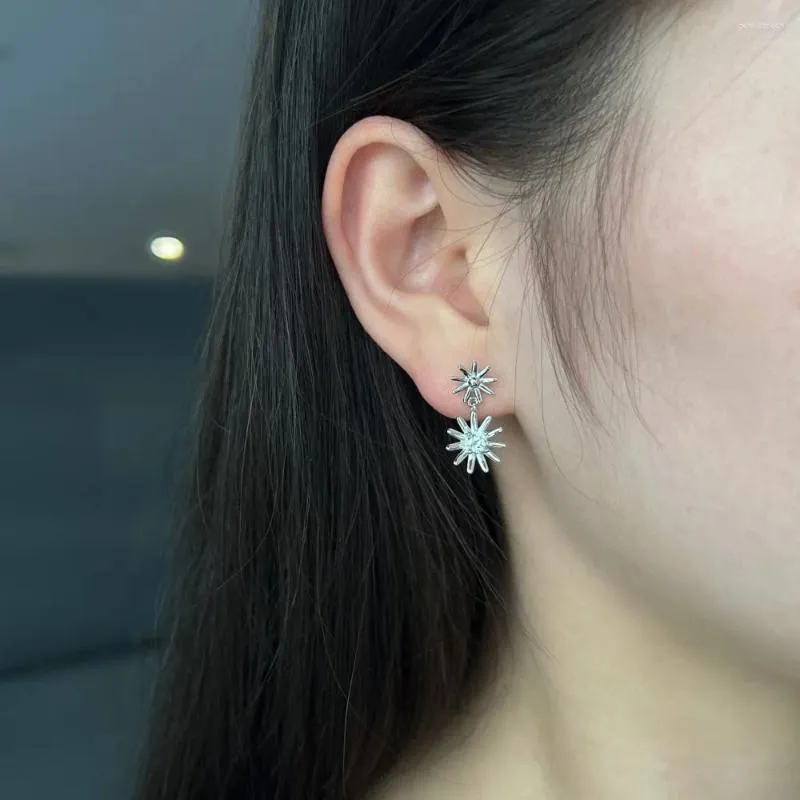 Stud Earrings Karachi Korean S925 Pure Silver Ear Studs Daisy Chrysanthemum Set Diamond Fashion Trend